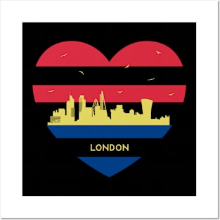 England Skyline cityscape Heart Shape Birds Flying London Posters and Art